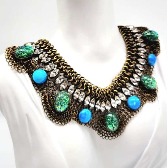 Dannijo Chainmail Mesh Statement Collar with Swarovski Crystals and Glass Stones - Picture 7 of 12